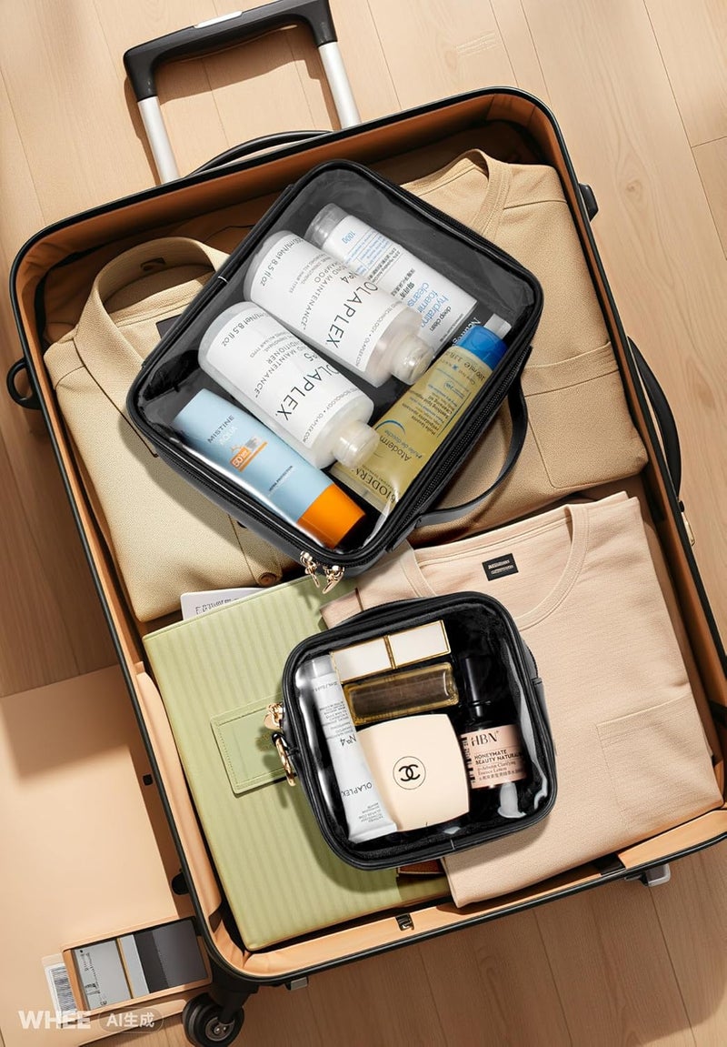 LETGO 2pcs Clear Toiletry Bag TSA Approved Travel Bag,Carry On for Travel,Airport Airline Accessories Compliant Bag,Quart Sized Makeup Cosmetic bag Women Men (Large+Mini Black) - Image 4